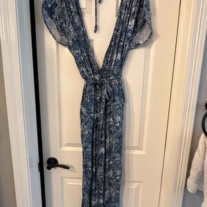 Free People Universal Surplice Paisley Jumpsuit in Blue Teal Size Small